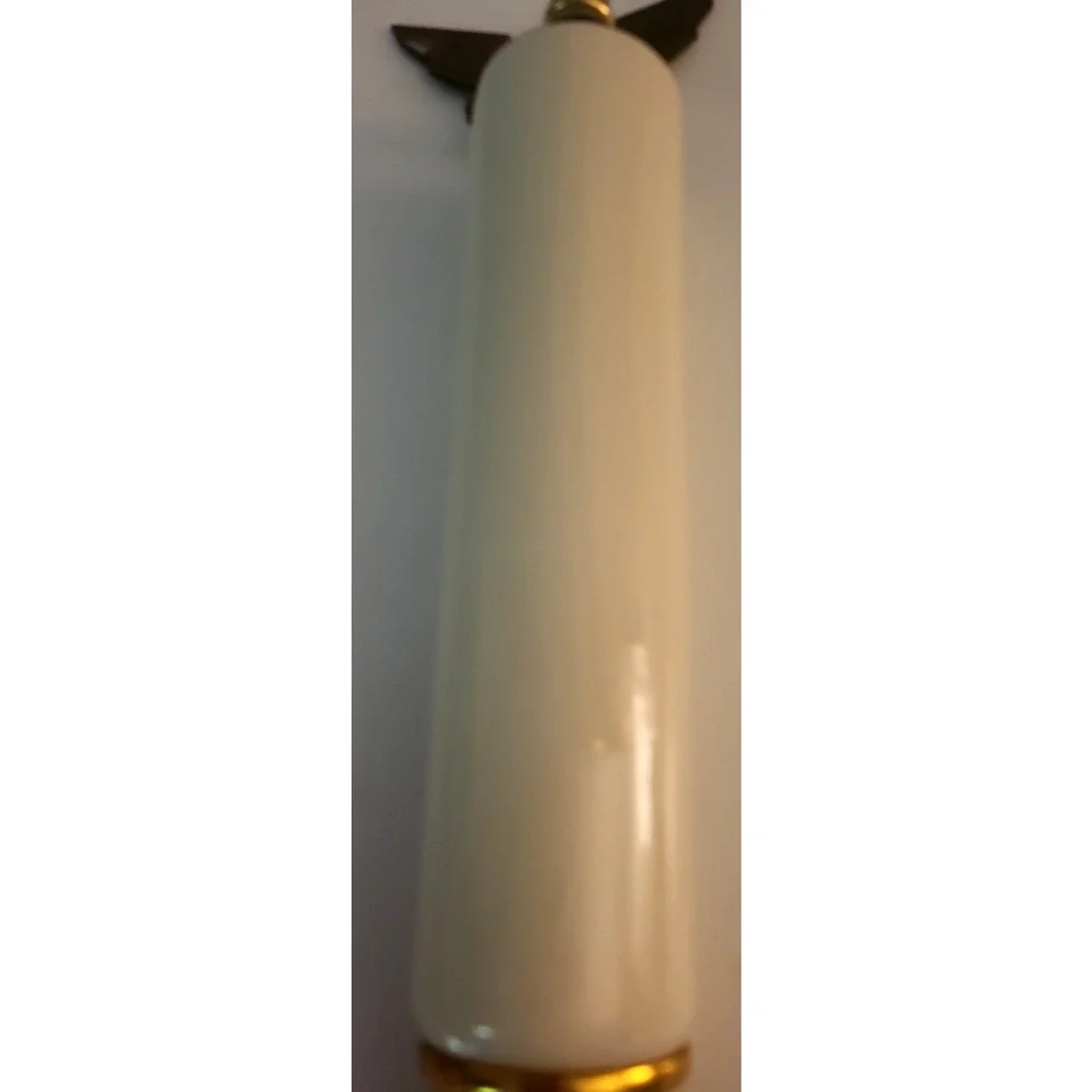 PLAIN UNBRANDED PEARL WHITE BEER TAP HANDLE GOLD TRIM EAGLE METAL TOP 3D 12